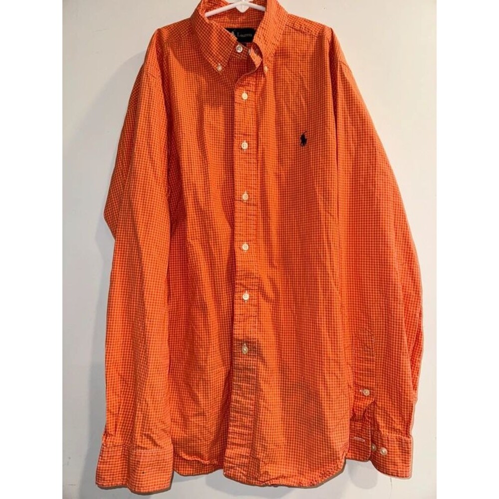 Men’s Orange Checked Ralph Lauren Button Down-Size 15 1/2